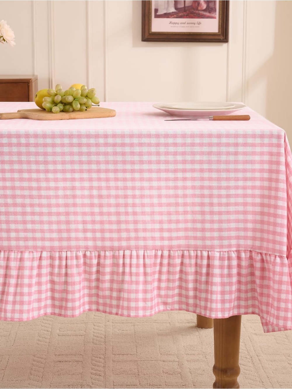 Pink Gingham Ruffle Tablecloth - Home Dining60”x120”